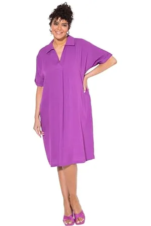 Ulla Popken Minikleid, Oversized, Hemdkragen, V-Ausschnitt, Halbarm Abito Casual con Colletto, Viola, 64-66 Donna