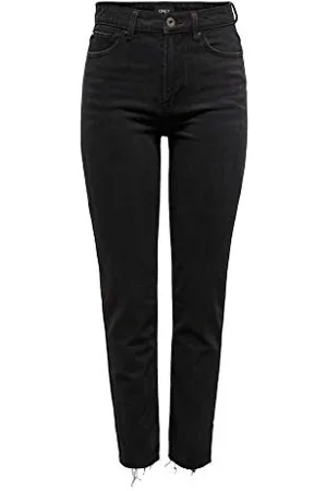 ONLY ONLEMILY HW ST Raw Ankle MAE004 Noos Jeans Straight, (Black Denim Black Denim), 34 /L34 (Taglia Produttore: 26) Donna
