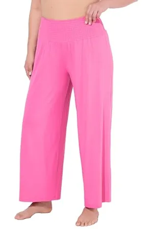 Ulla Popken Marlenehose, Weites Bein, Breiter Elastikbund Pantaloni, Colore: Rosa, 56W / 32L Donna