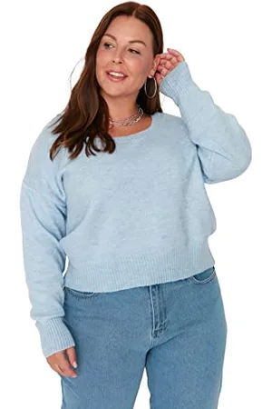 Trendyol Colletto Quadrato Plain Regular Plus Size Maglione Maglia di Tuta, , XXX-Large Donna