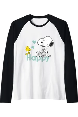 Peanuts Snoopy Woodstock Happy Maglia con Maniche Raglan