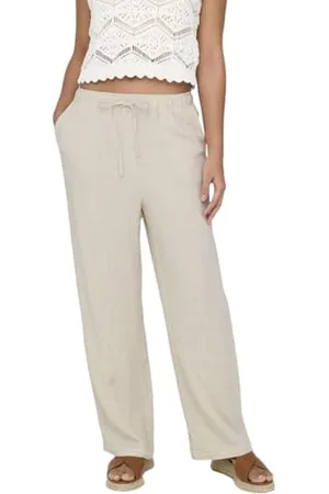 ONLY Onlsiesta MW Pull-up Linen Pant Pnt Pantaloni in Tessuto, Grigio, (M) W x 32L Donna