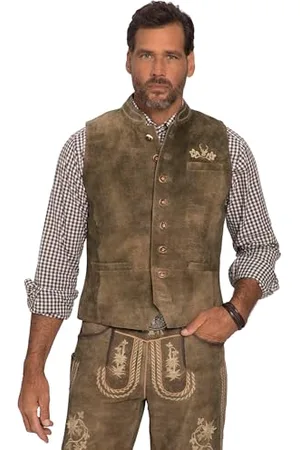 JP 1880 Gilet in Pelle Scamosciata di Capra, per Costume Tradizionale Bavarese, Collo Alto Trapuntato, , 66 Uomo