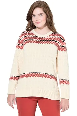 Ulla Popken Pullover, Fair Isle, Rundhals, Langarm, Biobaumwolle, , 56-58 Donna