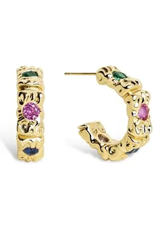 SINGULARU Orecchini Cerchio Sand Colors. Ottone con Placcatura Oro 18Kt e Zirconi. Chiusura a Pressione. Gioielli da Donna