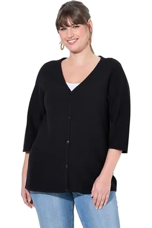 Ulla Popken Strickjacke, V-Ausschnitt, 3/4-arm, Biobaumwolle Cardigan Corto Femminile con Bottoni, , 52/54 Donna