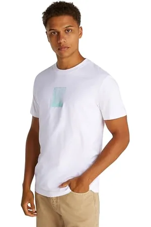 Calvin Klein Uomo T-shirt Maniche Corte Brush Stroke Graphic Tee Regular Fit, Bianco (Bright ), XS