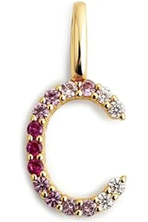 SINGULARU Charm Letter Spark Sakura. Iniziale in Argento Sterling con Finitura Placcata 18Kt e Zirconi. Gioielli da Donna. Lettera C