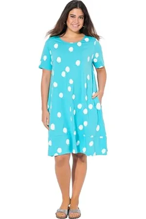 Ulla Popken Midikleid, Punkte, A-Linie, Taschen, Rundhals, Halbarm Abito Midi in Jersey con Piccola Balza sull