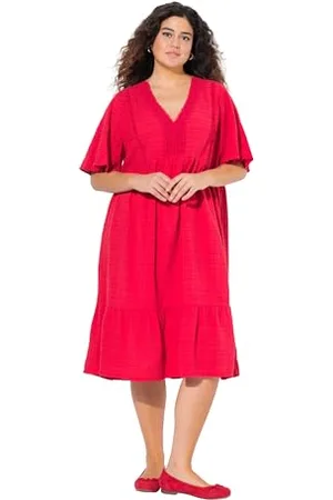 Ulla Popken Volant-Kleid mit V-Ausschnitt Abito a Balza con Scollo a V, , 64-66 Donna