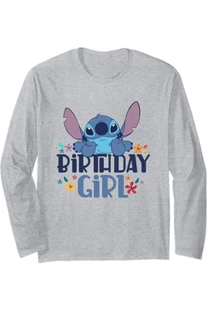 Disney Lilo & Stitch Birthday Girl Happy Stitch Floral Logo Maglia a Manica