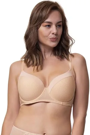Dorina Carmen Reggiseno Demi Leggermente Imbottito, Tessuto Microfibra Strisce Burnout, Ferretto, Ali a U Power Mesh, Spalline Regolabili, Chiusura Ganci Tre Strati, Seno Formoso