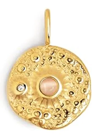 SINGULARU Charm Planet Mars. Acciaio con Finitura Placcata 18 Kt. Pendente con Motivo Medaglione e Dettagli in Zirconi. Chiusura con Gancio. Gioielli da Donna