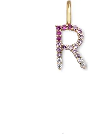 SINGULARU Charm Letter Spark Sakura. Iniziale in Argento Sterling con Finitura Placcata 18Kt e Zirconi. Gioielli da Donna. Lettera R
