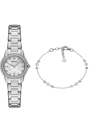 Emporio Armani Donna Orologio in Acciaio Inossidabile Argentato e Bracciale in Argento Sterling, Set