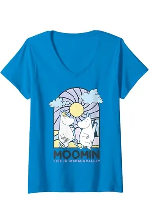 Moomin Donna Vetro Colorato Stile Vita In valley Light Maglietta con Collo a V