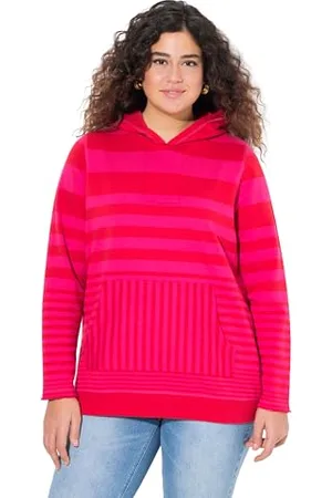 Ulla Popken Hoodie, Gestreift mit Känguru-Tasche Felpa con Cappuccio a Righe con Tasca a Marsupio, , 50-52 Große Größen Donna