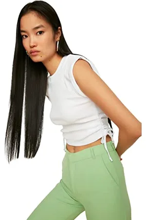 Trendyol Camicetta Bianca con Dettagli a Maglia Blouse, Donna