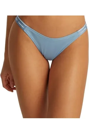Calvin Klein Donna Slip Bikini Curved Delta con Fascia con Logo, Blu (Faded Denim), M