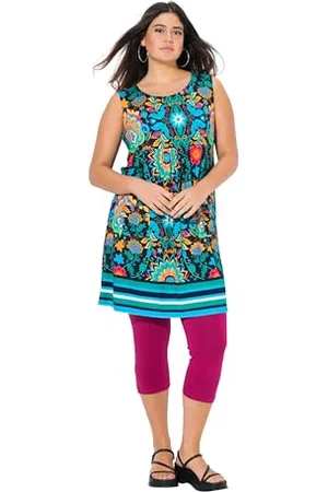 Ulla Popken Jersey-minikleid, Blüten, A-Linie, Rundhals, Ärmellos Abito swingdress con Bordo Stampato, , 64-66 Donna