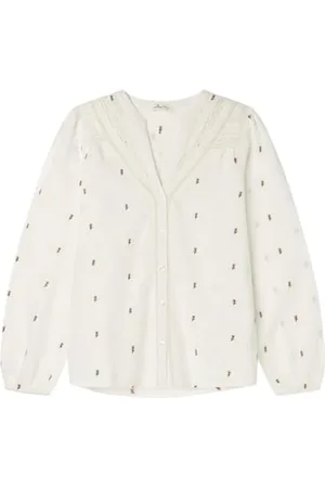 Springfield Blusa Bordada con Cordones Insertados Camicetta, , 42 Donna