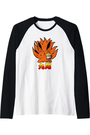 Naruto Shippuden Kurama Nove Code Chibi Maglia con Maniche Raglan