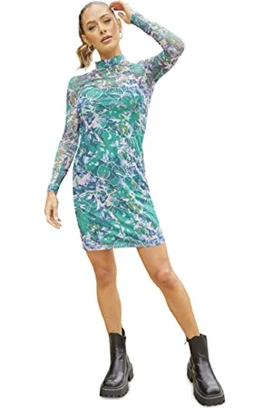 Chi Chi London Abito Longuette Astratto Floreale a Maniche Lunghe con Collo Alto Vestito per Occasioni Speciali, , 44 Donna