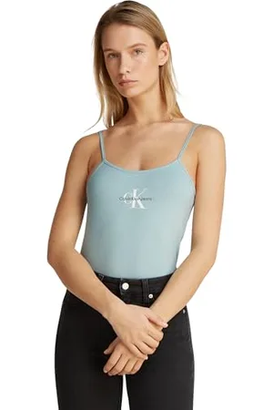 Calvin Klein Canotte Donna Strappy Tank Top Slim Fit, Turchese (Cloud ), L