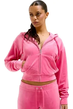 Juicy Couture Classic Velour Hoodie with Juicy Logo Felpa con Cappuccio, Rosa Acceso, M (Pacco da 10) Donna