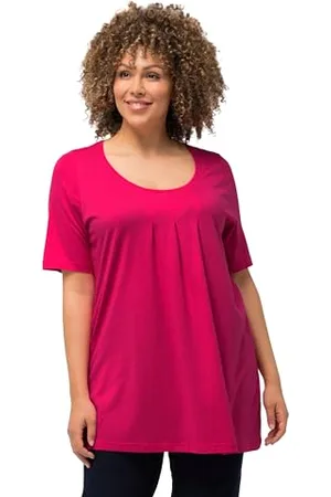 Ulla Popken T-Shirt, Zierfalten, A-Linie, Rundhals, Halbarm, Modal Magliette, , 20-22 Donna
