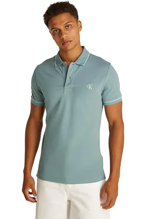 Calvin Klein Uomo Maglietta Polo Maniche Corte Tipping Slim Fit, Turchese (Trooper), XS