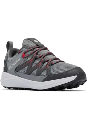 Columbia Youth Unisex Peakfreak Rush Waterproof, Waterproof Low Rise Trekking and Hiking Shoes, TI Grey Steel/Mountain Red, 13