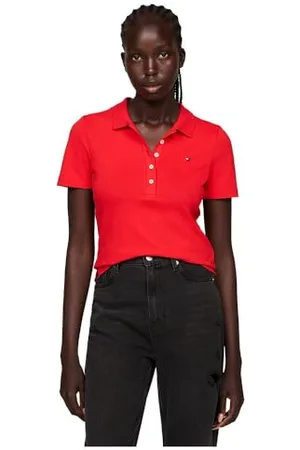 Tommy Hilfiger Maglietta Polo Maniche Corte Donna 1985 Pique Polo Regular Fit, Rosso (Fireworks), XS