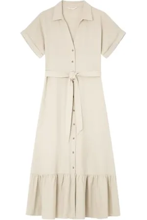 Springfield 7.t.a. Vestido Midi MC Lino Liso Vestito Casual, , 38 Donna