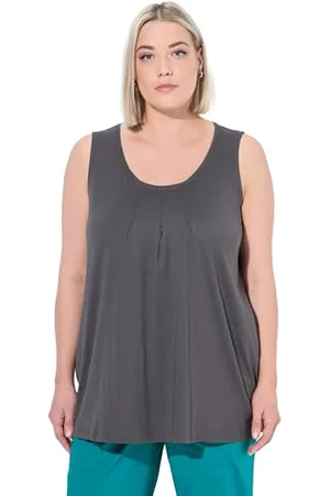 Ulla Popken Top, Zierfalten, A-Linie, Rundhals, Ärmellos, Modal Pieghe Girocollo, , 48/50 Donna