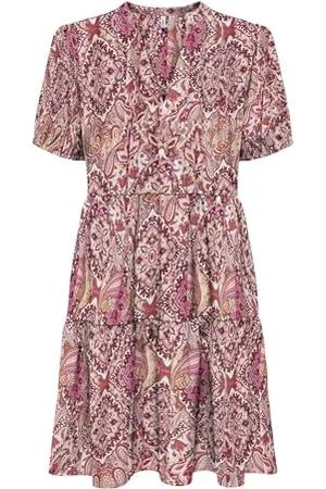 ONLY Onlnova Life Vis S/S Thea Dress AOP, Ibis Rose, L Donna