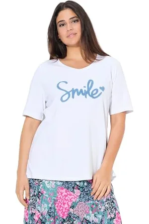 Ulla Popken T-Shirt mit Flauschigem Schriftzug, Classic Maglietta con Scritta soffice, , 52/54 Donna