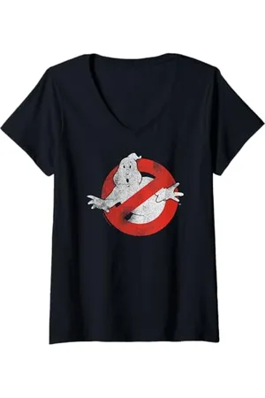 Ghostbusters Donna Distressed No Ghost Logo Vintage Movie Maglietta con Collo a V