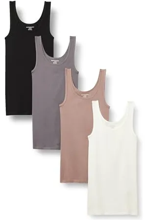 Amazon Canottiera vestibilità Aderente Donna, Pacco da 4, , XS