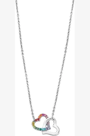 Lotus Collana in acciaio 2 cuori pietre multicolore, Argento, Nessuna pietra preziosa