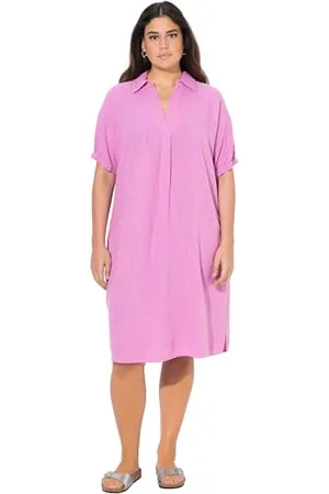 Ulla Popken Leinenmix-Kleid Abito Misto Lino, , 58-60 Donna