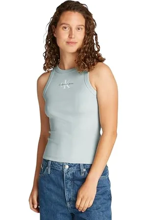 Calvin Klein Donna Canotta Monologo Rib Skinny Fit, Turchese (Cloud ), 3XL