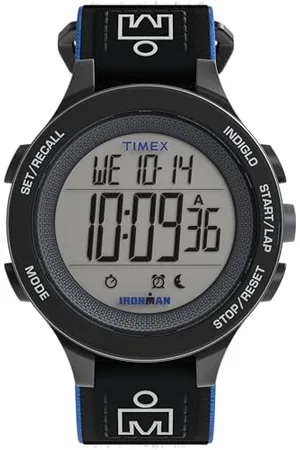 Timex Orologio da uomo Ironman Training da 42 mm, cinturino Fastwrap in tessuto elastico nero, quadrante digitale, cassa nera TW5M64100