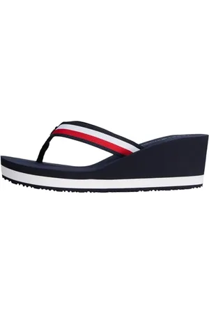 Tommy Hilfiger Donna Infradito Corporate Wedge Beach Sandal con Tacco a Zeppa, Blu (Space Blue), 38