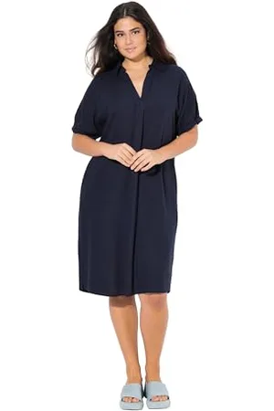 Ulla Popken Leinenmix-Kleid Abito Misto Lino, , 48-50 Donna