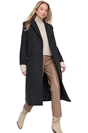 Trendyol Damen Regular Wickelschnitt Plain Webstoff Mantel Cappotto, Black, 34 da Donna
