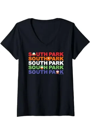 South Park Donna Cartman Kenny Kyle & Stan Testo a colori Maglietta con Collo a V