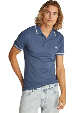 Calvin Klein Uomo Maglietta Polo Maniche Corte Tipping Slim Fit, (Vintage Indigo), XL