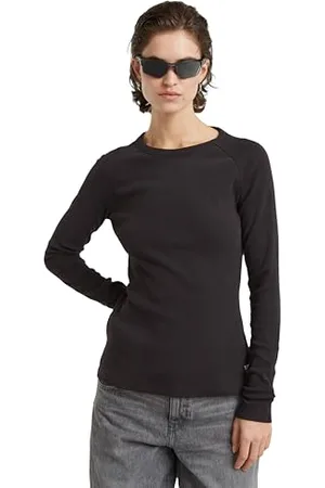 G-Star Donna Slim Rib Keyhole Top, (dk black D25026-D850-6484), S