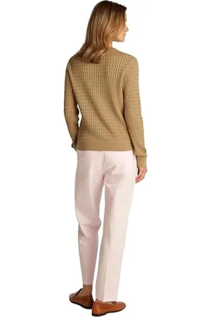 Tommy Hilfiger Donna Pullover Cable Fine Motivo a Trecce, Beige (Safari Canvas), M